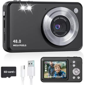 Digital Camera Autofocus FHD 1080P Video Camera with 18x Zoom, Portable Multifunctional Camera Gifts for 8-15 Year Old Kids Teens Adult Beginners Black