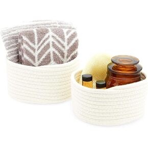 Farmlyn Creek Cotton Woven Baskets for Storage, White Organizers (2 Sizes, 2 Pack)