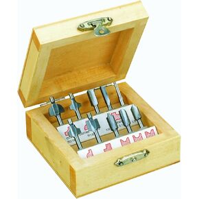 Proxxon 29020 Router Bit Set, 10 pcs, in wooden box, Silver