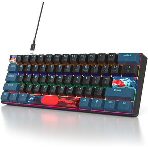 Compact 60% Mechanical Gaming Keyboard, LED Rainbow Backlit Linear Red Switches Wired Mini Keyboard for Laptop Desktop PC Gamers/Win/Mac/PS4/5/Xbox（61Blue Samurai-B）