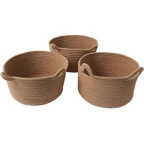3 Pack Small Woven Cotton Rope Baskets,Cute Decor Gift Storage Baskets For Organizing,Baby Nursery Empty Bins With Handles,Burr Basket For Montessori,Dog,Cat,Bathroom,Kids Toy Box For Shelves in Saudi Arabia