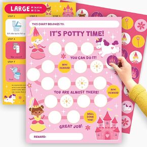 Princess Potty Training Chart For Toddler Girl - Potty Training Sticker Chart For Girls - Sticker Chart For Kids Potty Training Reward Chart - 10 Charts Included - Train To Poo Routine - By Central 23