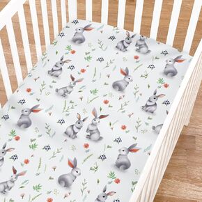 Watercolor Bunny Boho Flowers Leaves Baby Crib Sheets for Girl and Boy 52"x28" Rabbits Retro Wild Plants Crib Mattress Sheet Soft Breathable Stretchy Bed Sheets for Standard Crib Toddler Bed Mattress