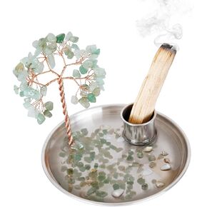 Crystal Tree Joss Stick Incense Holder,Ash Fly Proof Incense Burner-Incense Holder for Sticks Ash Catcher for Yoga, Meditation and Home Decor(Green Tree -17cm)