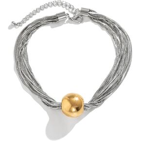 Chunky Gold Choker Necklace for Women Gold Silver Thick Statement Choker Necklace Geometric Sphere Necklace for Women Girls