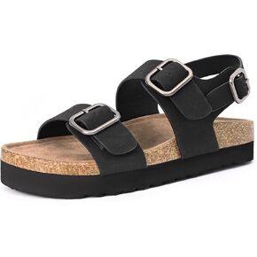 صنادل مسطحة للنساء بحزام مزدوج قابل للتعديل ومفتوحة عند أصابع القدم مريحة ووسادة قدم وأحذية صيفية من الخلف in Kuwait