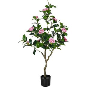 47'' Artificial Camellia Tree, 3.9FT Tall Faux Tree Potted Plants, Flower Plants Artificial Tree for Indoor Outdoor Front Porch Garden Decor(Yellow 47 Inch)