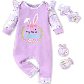 HINTINA Preemie Newborn Baby Girl First Easter Romper Outfits