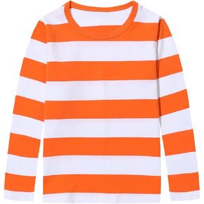Boys Rainbow Striped Shirts for Kids Long Sleeve O-Neck Tops Cotton T-Shirts