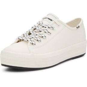 Keds Women's Triple Kick Leather Sneaker, White/Black Bottom Foxing Stripe, 7.5