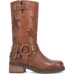 Dingo Womens Blacklist Cut-Outs Round Toe Motorcycle Casual Boots Mid Calf Mid Heel 2-3" - Brown
