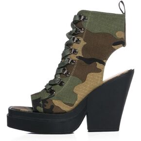 Arqa Camo Heeled Sandals Peep Toe Chunky Heel Summer Sandal Ankle Boots Lace-up Platform Booties
