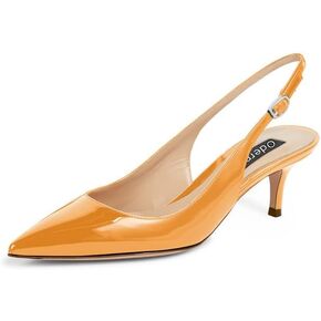 Women's 2 Inch Slingback Pointed Toe Slip On Patent Leather Buckle Strap Kitten Low Heel Sandals Dress Shoes Prom
