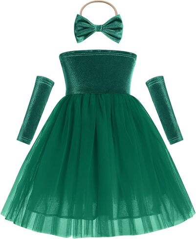 Baby Girls Christmas Velvet Tulle Dress with Headband Armbands 3PCS Fall Winter Holiday Party Photosshoot Dress Outfit in Kuwait