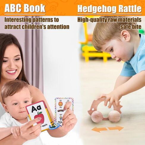 Montessori Educational Toys for Babies 7-12 Months, 7 in 1 Early Learning Educational Kit for Toddlers Gifts, Includes Spinning Drum, Permanent Box, Red Mirror Knob Puzzle, Hedgehog Rattle and More in Saudi Arabia