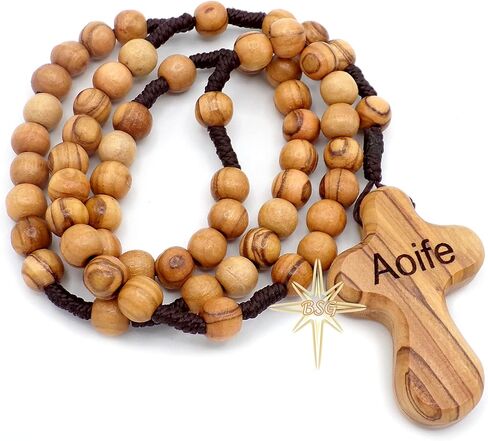 مسبحة خشب الزيتون من بيت لحم، الاسم المخصص، هدايا الأطفال، التأكيد، المناولة الأولى، المعمودية للبنين والبنات. مسبحة مسبحة (صليب النخيل بدون نقش) in Kuwait