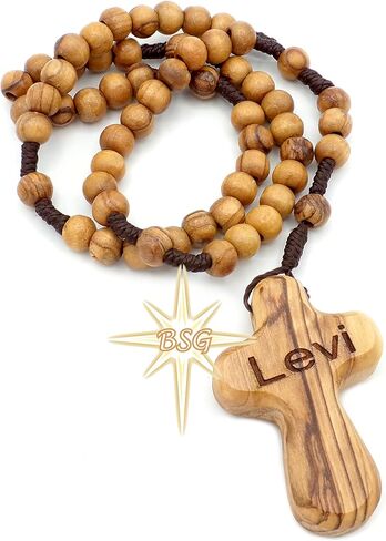 مسبحة خشب الزيتون من بيت لحم، الاسم المخصص، هدايا الأطفال، التأكيد، المناولة الأولى، المعمودية للبنين والبنات. مسبحة مسبحة (صليب النخيل بدون نقش) in Kuwait