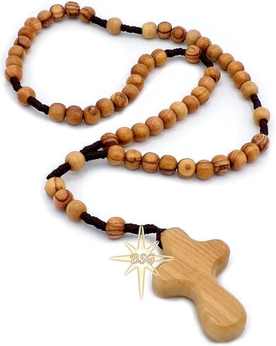 مسبحة خشب الزيتون من بيت لحم، الاسم المخصص، هدايا الأطفال، التأكيد، المناولة الأولى، المعمودية للبنين والبنات. مسبحة مسبحة (صليب النخيل بدون نقش) in Kuwait