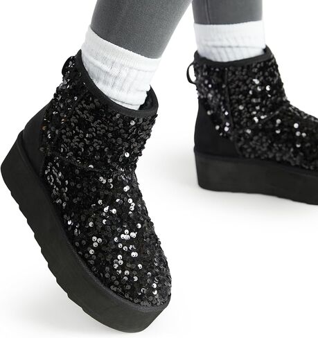JustFab Classic Platform Snow Boots for Women Genuine Suede Leather, Ankle Boots Winter Boots with Memory Foam Insole Lightweight Anti-Slip Outsole for Outdoor Indoor in Saudi Arabia