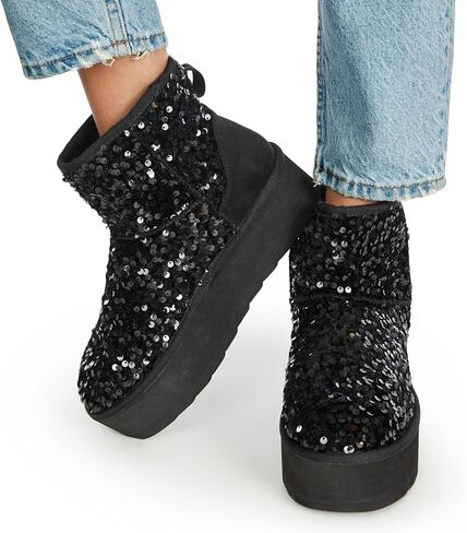 JustFab Classic Platform Snow Boots for Women Genuine Suede Leather, Ankle Boots Winter Boots with Memory Foam Insole Lightweight Anti-Slip Outsole for Outdoor Indoor in Saudi Arabia