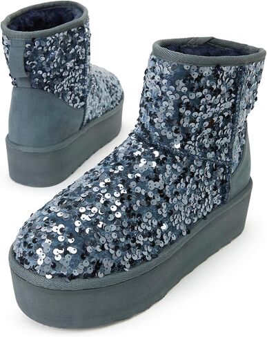 JustFab أحذية ثلج كلاسيكية للنساء من جلد سويدي أصلي، أحذية شتوية للكاحل مع نعل داخلي من إسفنج الذاكرة ونعل خارجي خفيف الوزن مضاد للانزلاق للاستخدام في الأماكن الخارجية والداخلية in Kuwait