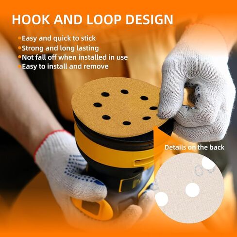 5 Inch 8 Hole Hook and Loop Sanding Discs 220 Grit Random Orbit Sandpaper, for Woodworking or Automotive, 100 PCS in Kuwait
