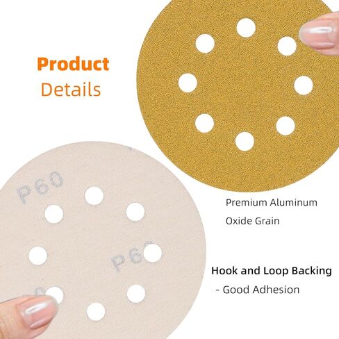 5 Inch 8 Hole Hook and Loop Sanding Discs 220 Grit Random Orbit Sandpaper, for Woodworking or Automotive, 100 PCS in Kuwait