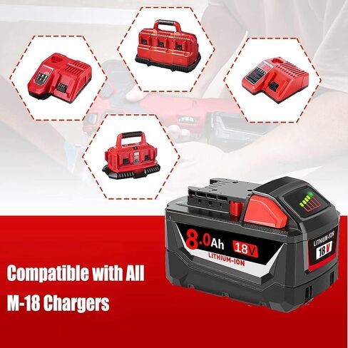 2 Packs 18V 8.0Ah Replacement Battery for Milw M-18 Battery Pack Compatible with Milw M-18 Battery 48-11-1890,48-11-1850, 48-11-1828, 48-11-1820,48-11-1815 Cordless Tools in Saudi Arabia