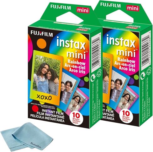 Fujifilm Instax Mini Instant Rainbow Film, 20 Sheets + BluebirdSales Microfiber Cleaning Cloth in Saudi Arabia