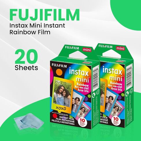 Fujifilm Instax Mini Instant Rainbow Film, 20 Sheets + BluebirdSales Microfiber Cleaning Cloth in Saudi Arabia