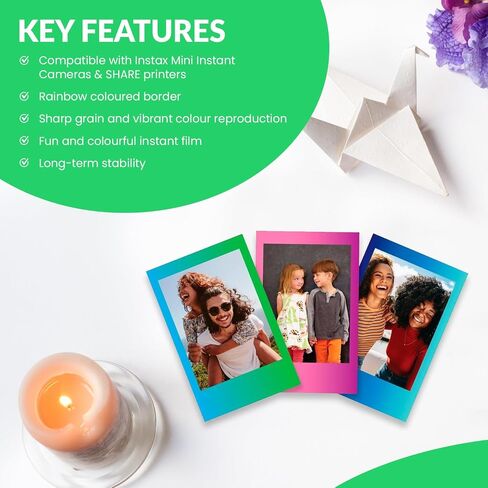 Fujifilm Instax Mini Instant Rainbow Film, 20 Sheets + BluebirdSales Microfiber Cleaning Cloth in Saudi Arabia