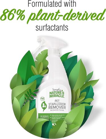 Nature's Miracle Simply Pet Stain and Odor Remover, 32 Ounce, Made with 86% Plant-Derived Surfactants in Saudi Arabia