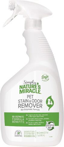 Nature's Miracle Simply Pet Stain and Odor Remover, 32 Ounce, Made with 86% Plant-Derived Surfactants in Saudi Arabia