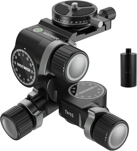 NEEWER 3 Way Geared Tripod Head with 360° Pan Arca Type QR Plate, Millimeter Micro Adjustment, Aluminum Alloy 3 Axis Pan Tilt Head with Quick Switch Large & Fine Dual Modes, Max Load 13.2lb/6kg, TH16 in Saudi Arabia