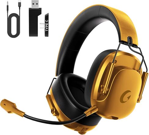 Wireless Gaming Headset, Bluetooth 5.3 & 2.4GHz, 7.1 Surround Sound, 50mm Drivers, Detachable ENC Noise Canceling Mic for PS5, PS4, PC, Switch, ONLY Wired for Xbox Series (Yellow) in Saudi Arabia