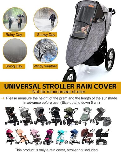 Stroller Rain Cover,Universal Stroller Accessory,Waterproof,Windproof Protection,Protect from Dust Snow,Baby Travel Weather Shield(Grey) in Saudi Arabia