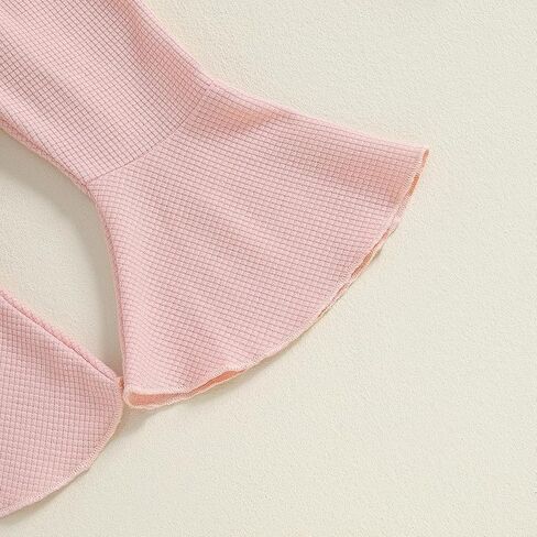 Newborn Baby Girl Waffle Knit Outfit Long Sleeve Embroidered Flower Ruffle Romper Flare Pants Headband 3 Piece Set in Kuwait