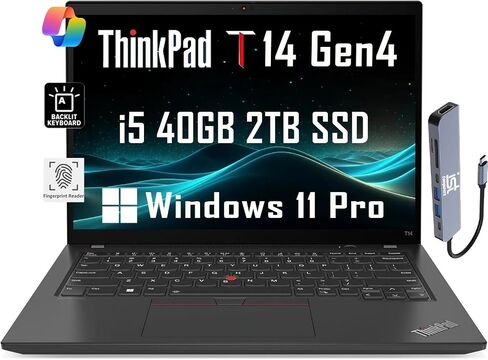 Lenovo ThinkPad T14 Gen 4 Business Laptop (14" FHD+, Intel 10-Core i5-1335U, 40GB DDR5 RAM, 1TB SSD), Backlit, 2 x Thunderbolt 4, Wi-Fi 6E, 3-Yr WRT, IST Hub, Win 11 Pro w/AI Copilot, Black in Saudi Arabia