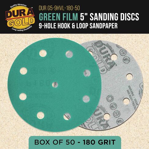 Dura-Gold Premium 2000 Grit 5" Green Film Sanding Discs, 9-Hole Pattern, Box of 50 - Heavy-Duty Dustless Hook & Loop Backing Sandpaper for DA & Random Orbital Sander, Detail Auto Paint Wood in Kuwait