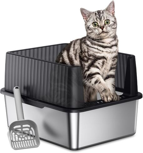 ONE PIX Stainless Steel Cat Litter Box with Odor Control & Lid, Extra Large Litter Box, Leak-Proof, Easy to Clean, Non-Stick Surface, Ideal for Big & Multiple Cats (Black) in Saudi Arabia