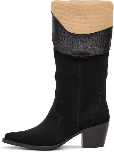 Women’s Western Cowgirl Knee High Boots Embroidered Leather Chunky Heel Boots Ladies Suede Closed Pointed Toe Booties Tall Cowboy Boots For Women in Saudi Arabia