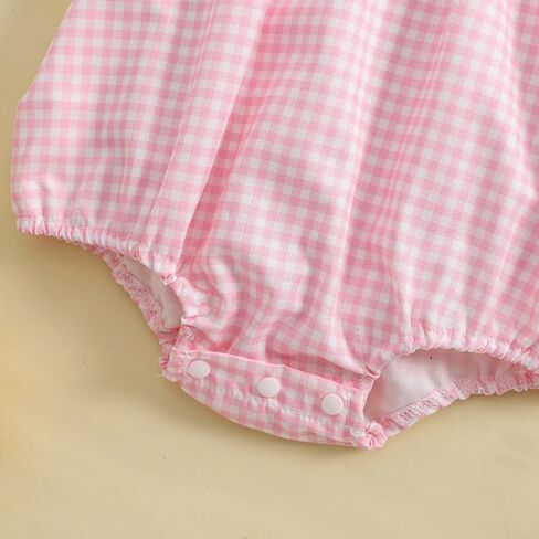 Baby Girl Halloween Clothes Pumpkin Embroidery Puff Sleeve Ruffle Smocked Bubble Romper Plaid Bodysuit Jumpsuit in Kuwait