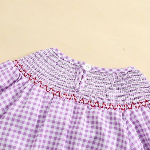 Baby Girl Halloween Clothes Pumpkin Embroidery Puff Sleeve Ruffle Smocked Bubble Romper Plaid Bodysuit Jumpsuit in Kuwait