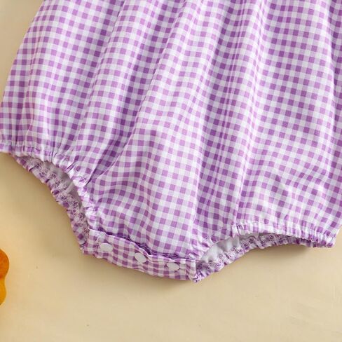 Baby Girl Halloween Clothes Pumpkin Embroidery Puff Sleeve Ruffle Smocked Bubble Romper Plaid Bodysuit Jumpsuit in Kuwait