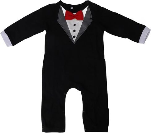 80cm Baby Tuxedo Onesie Long Sleeve Newborn Gentleman Romper Jumpsuit with Bow Tie Black in Saudi Arabia