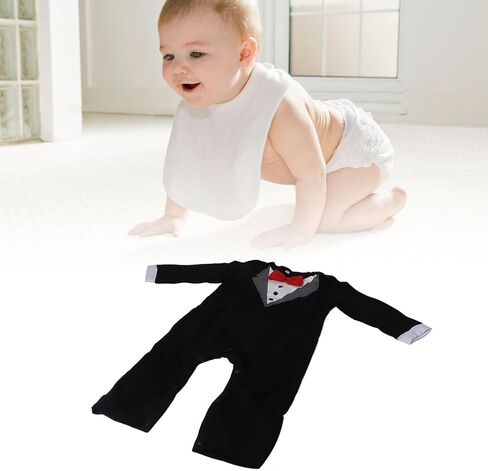 80cm Baby Tuxedo Onesie Long Sleeve Newborn Gentleman Romper Jumpsuit with Bow Tie Black in Saudi Arabia
