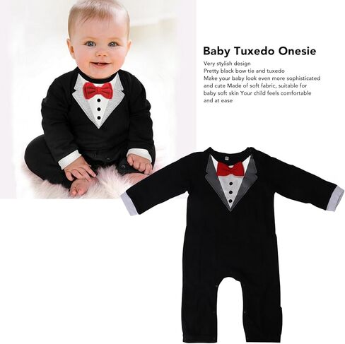 80cm Baby Tuxedo Onesie Long Sleeve Newborn Gentleman Romper Jumpsuit with Bow Tie Black in Saudi Arabia