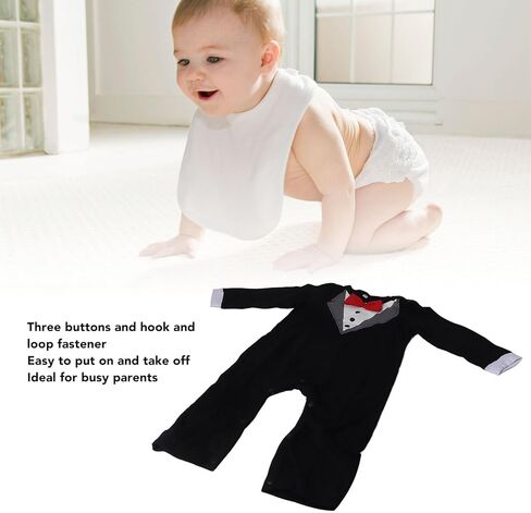 80cm Baby Tuxedo Onesie Long Sleeve Newborn Gentleman Romper Jumpsuit with Bow Tie Black in Saudi Arabia