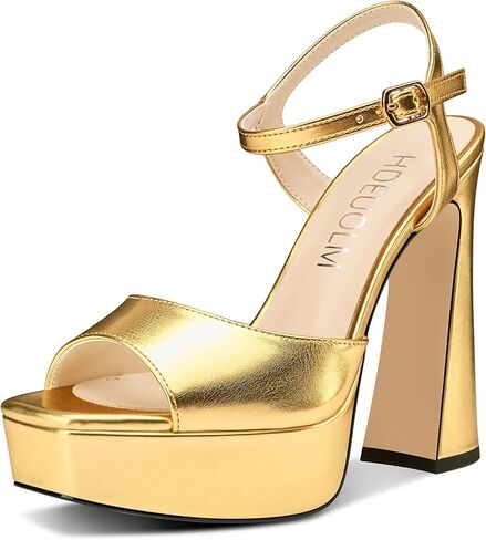 HDEUOLM Womens Chunky Block High Platform Heel Square Toe Peep Toe Sandals Ankle Strap Buckle Wedding Cute 5.3 Inches Heels in Saudi Arabia