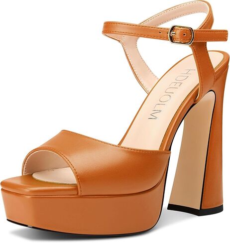 HDEUOLM Womens Chunky Block High Platform Heel Square Toe Peep Toe Sandals Ankle Strap Buckle Wedding Cute 5.3 Inches Heels in Saudi Arabia